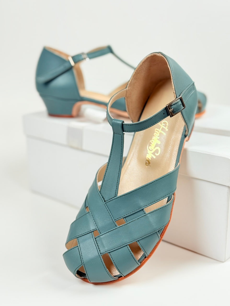 Barefoot Summer Teal Green Leather 3 cm heel