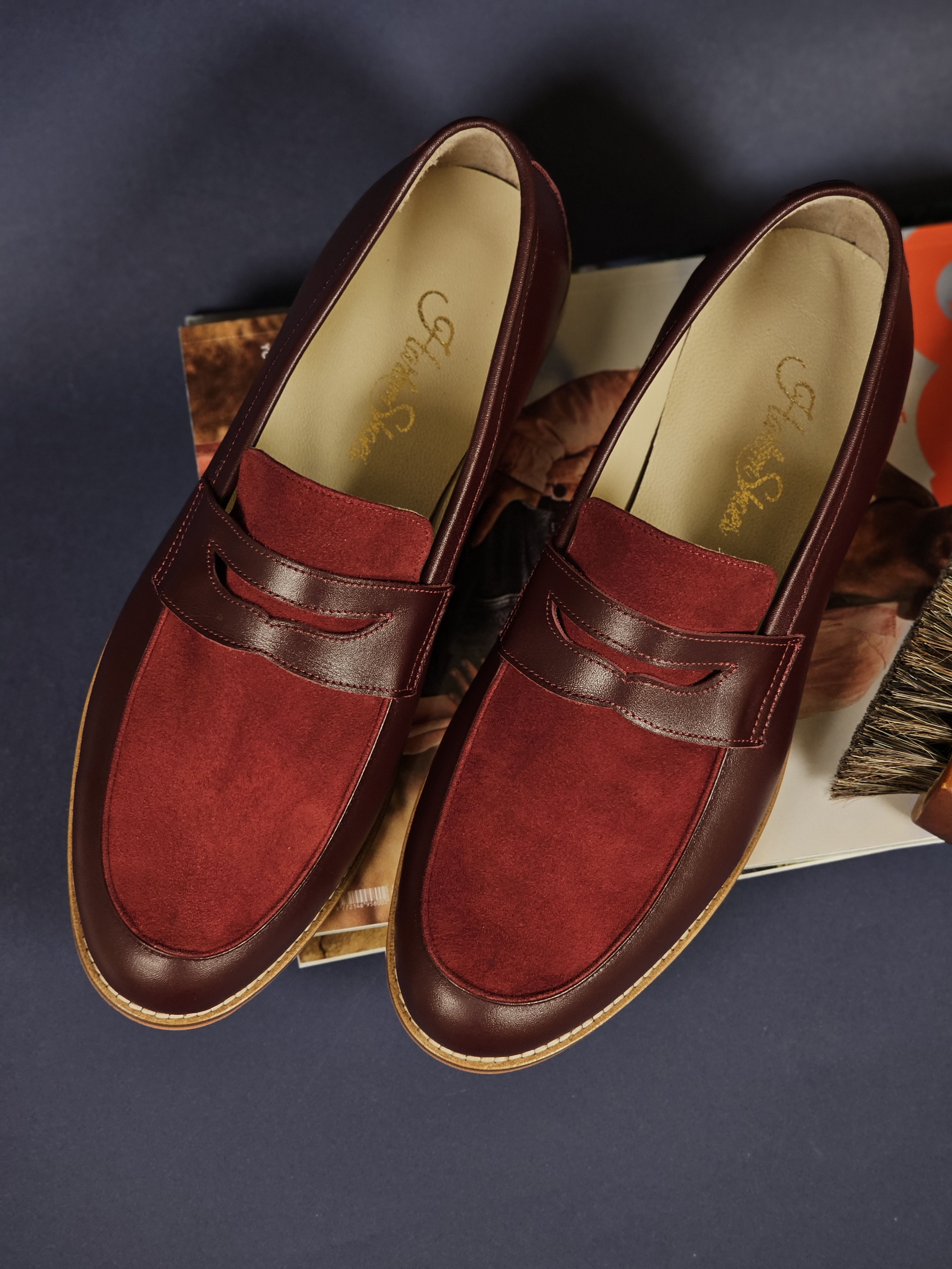 Loafers Bordeaux Leather & Suede 2 cm heel
