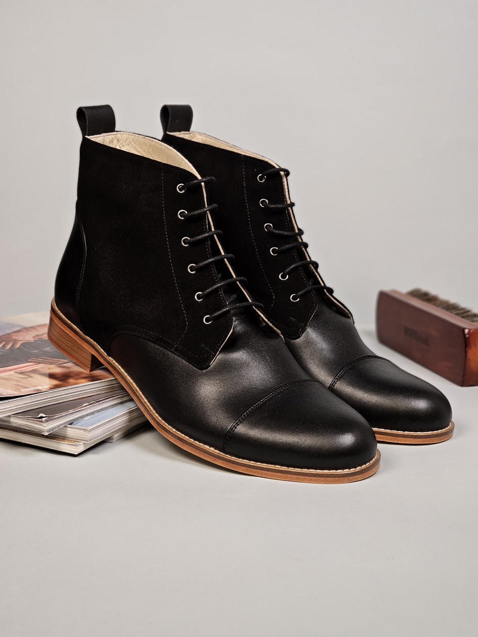 Derby Boots Black Leather & Suede 2 cm heel