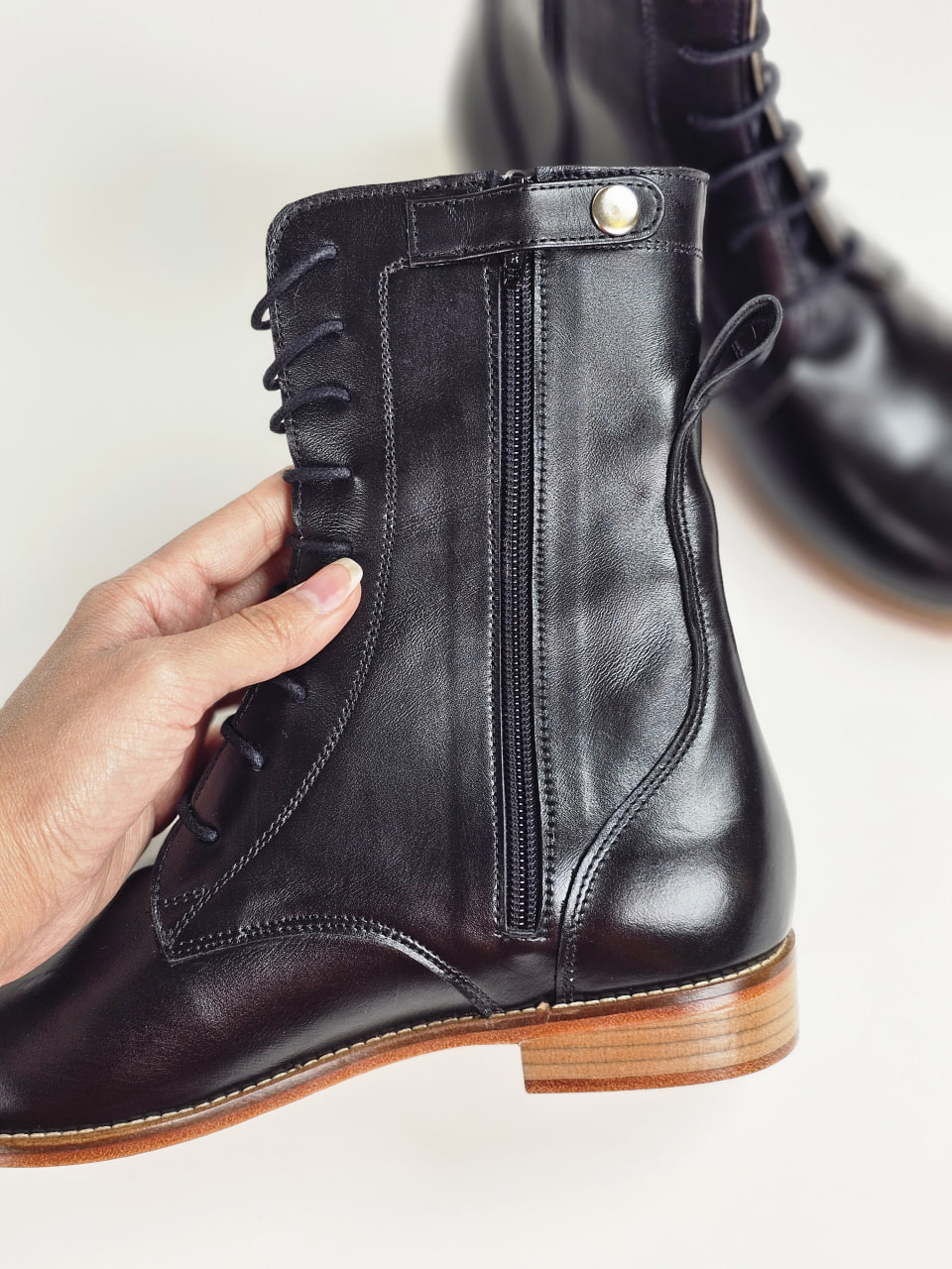 Biker Boots Black Leather 2 cm heel