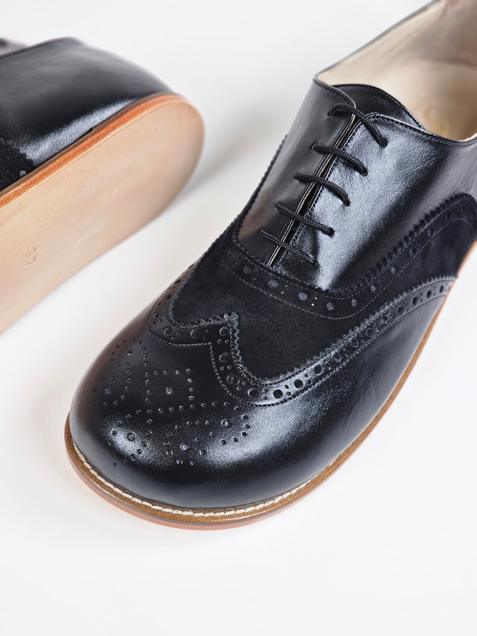 Barefoot Brogue Black Leather & Suede Zero Drop