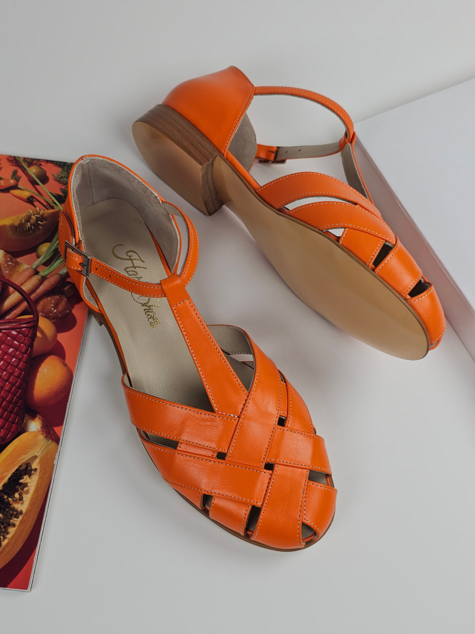 Summer Orange Leather 1.5 cm heel