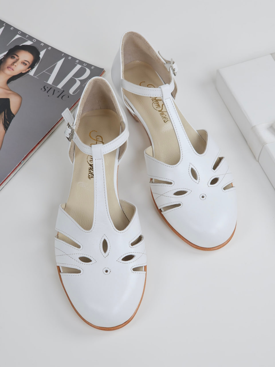 Rosy White Leather 3 cm heel