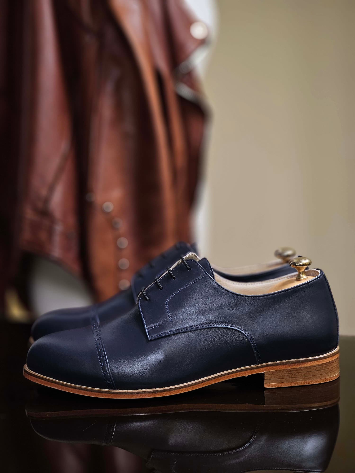 California Dark Blue Leather 2 cm heel