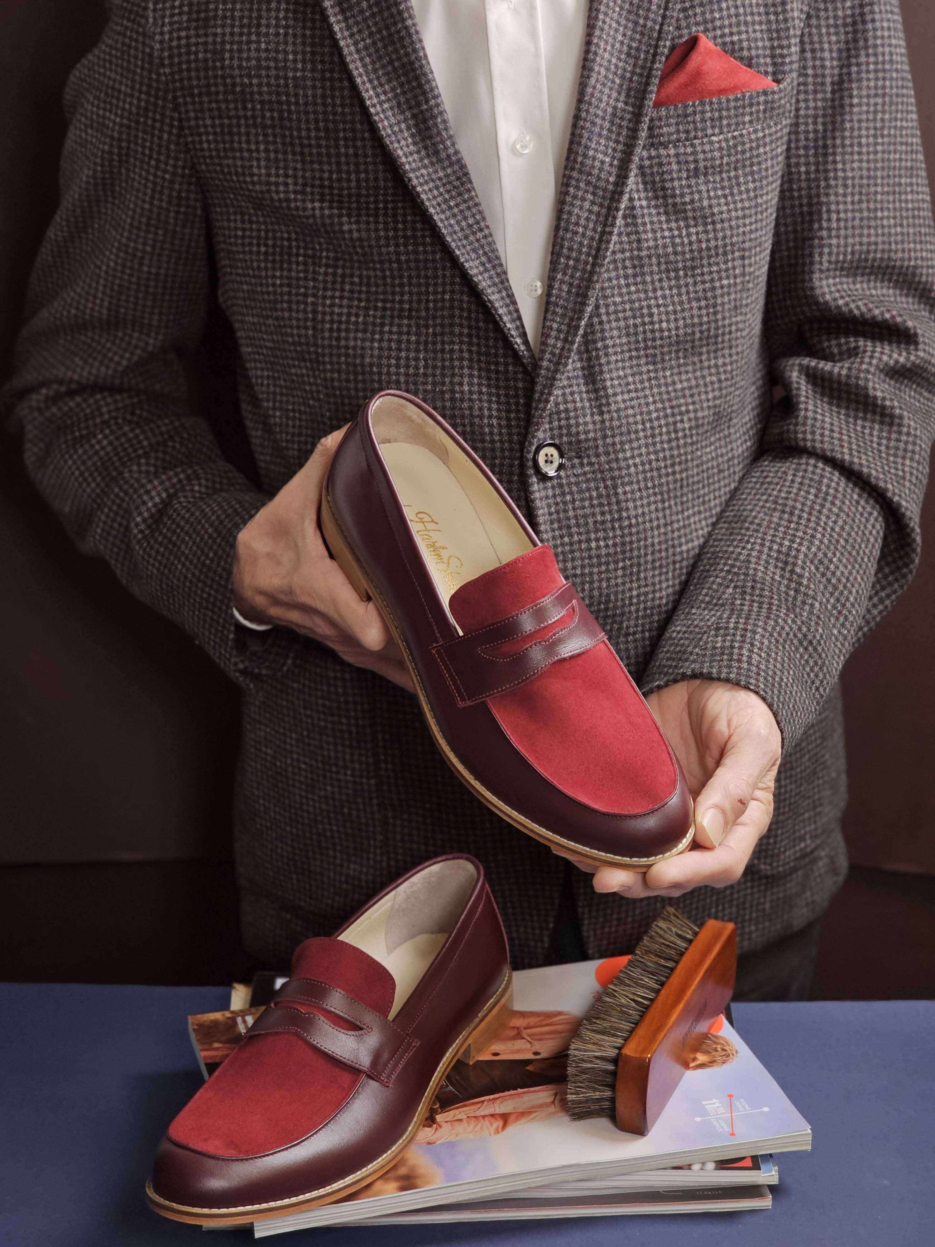 Loafers Bordeaux Leather & Suede 2 cm heel
