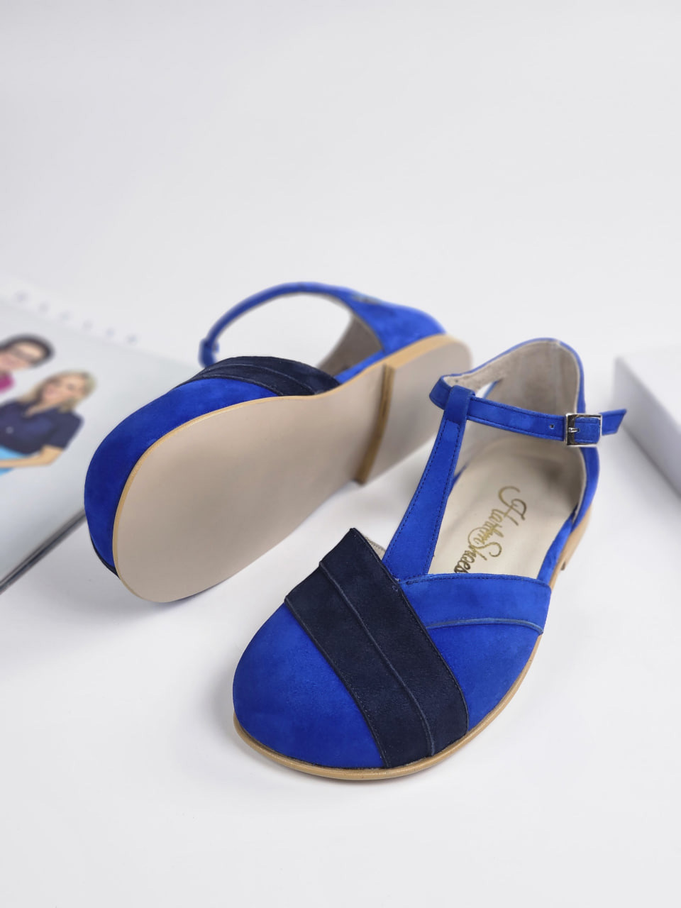 Barefoot Sugar Blue Suede & Dark Blue Lines 0.5 cm heel