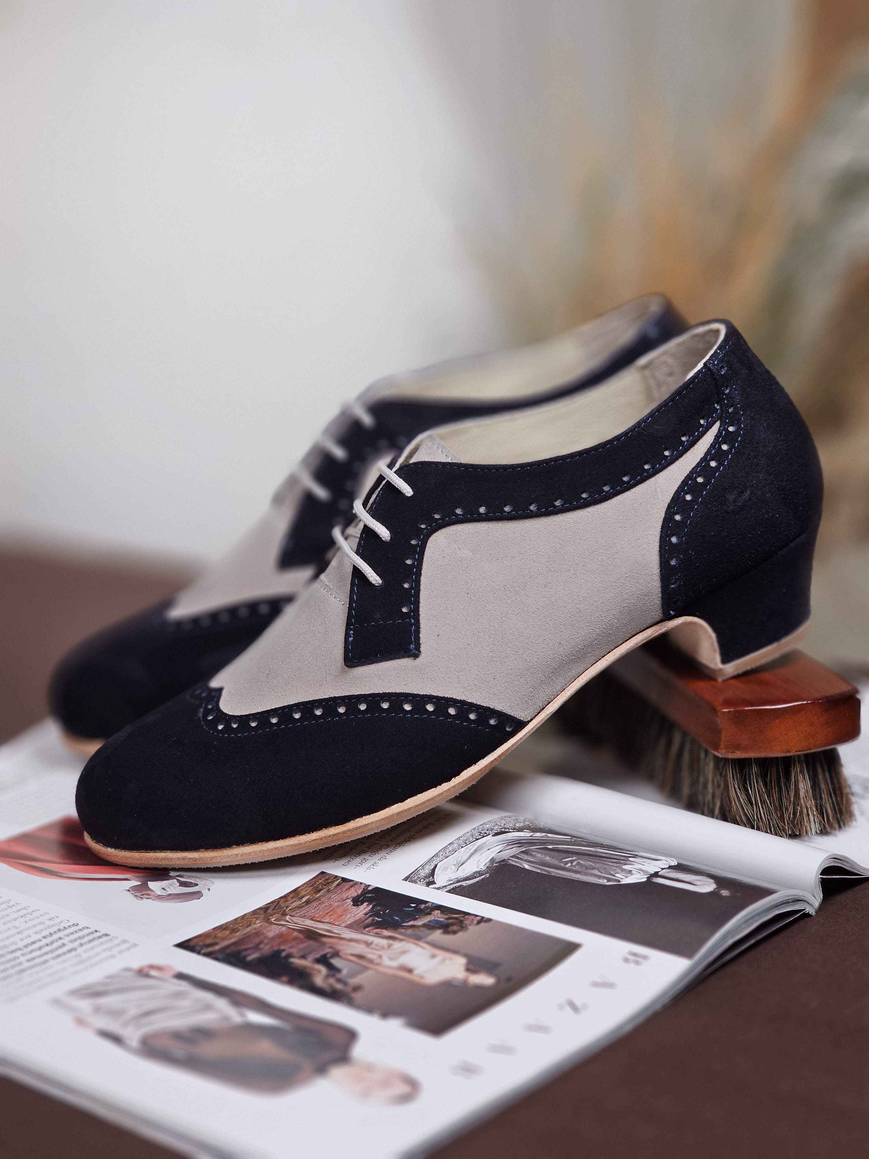 Women Oxfords Dark Blue & Soft Grey Suede 4 cm heel