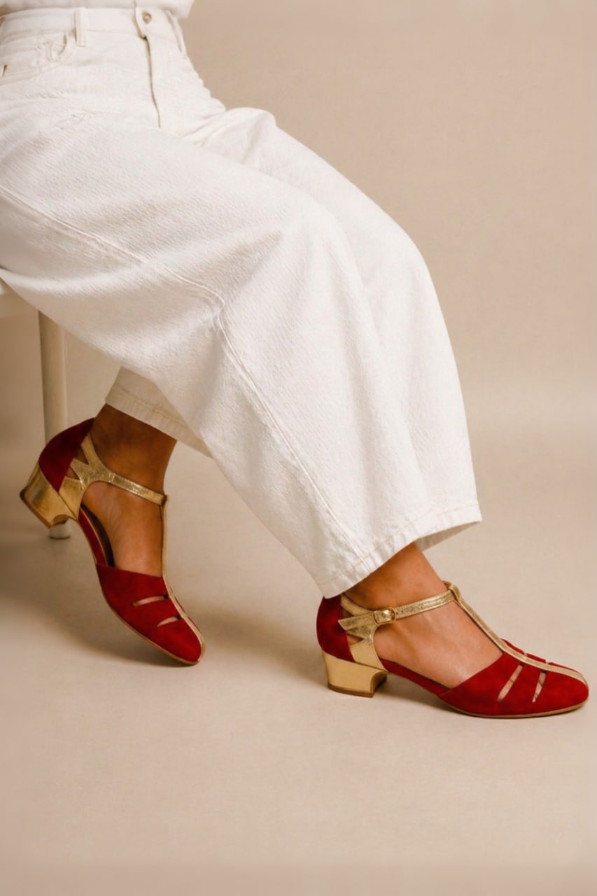 Harmony Red Suede & Platinum Gold Leather 4 cm heel