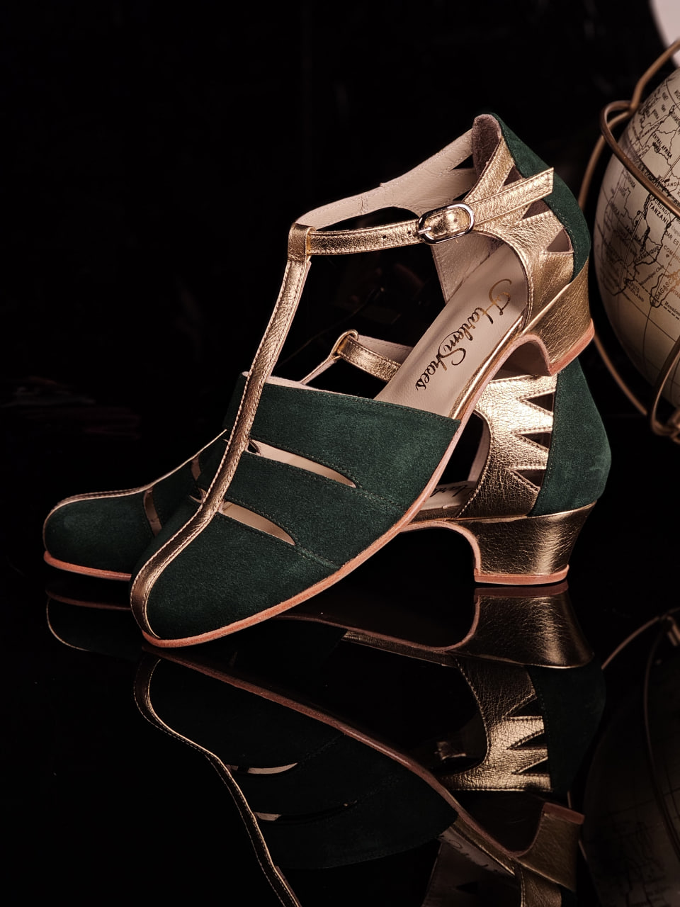 Harmony Emerald Suede & Gold Leather 4 cm heel