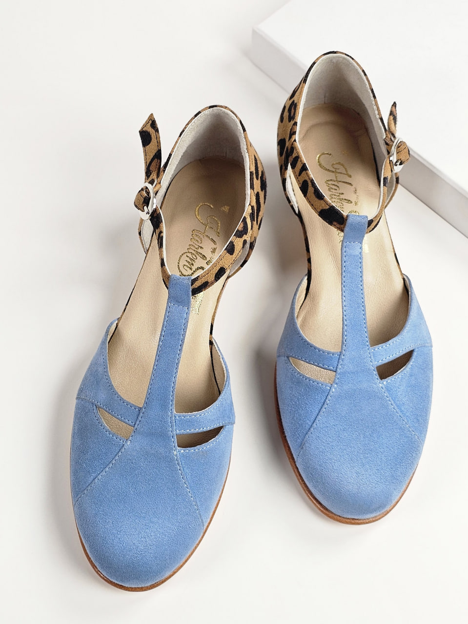 Isabel Baby Blue & Leopard Suede 3 cm heel