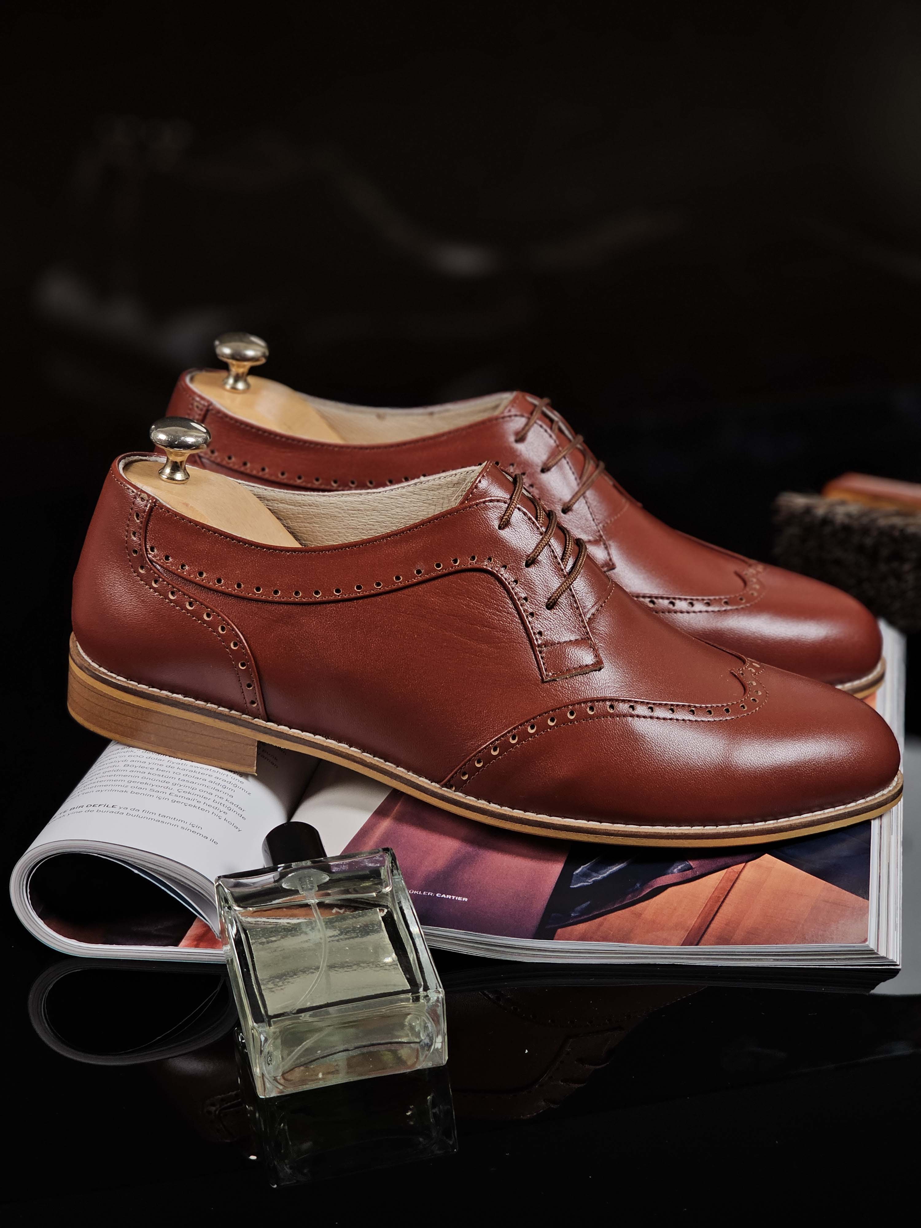Men Oxfords Brown Leather 2 cm heel