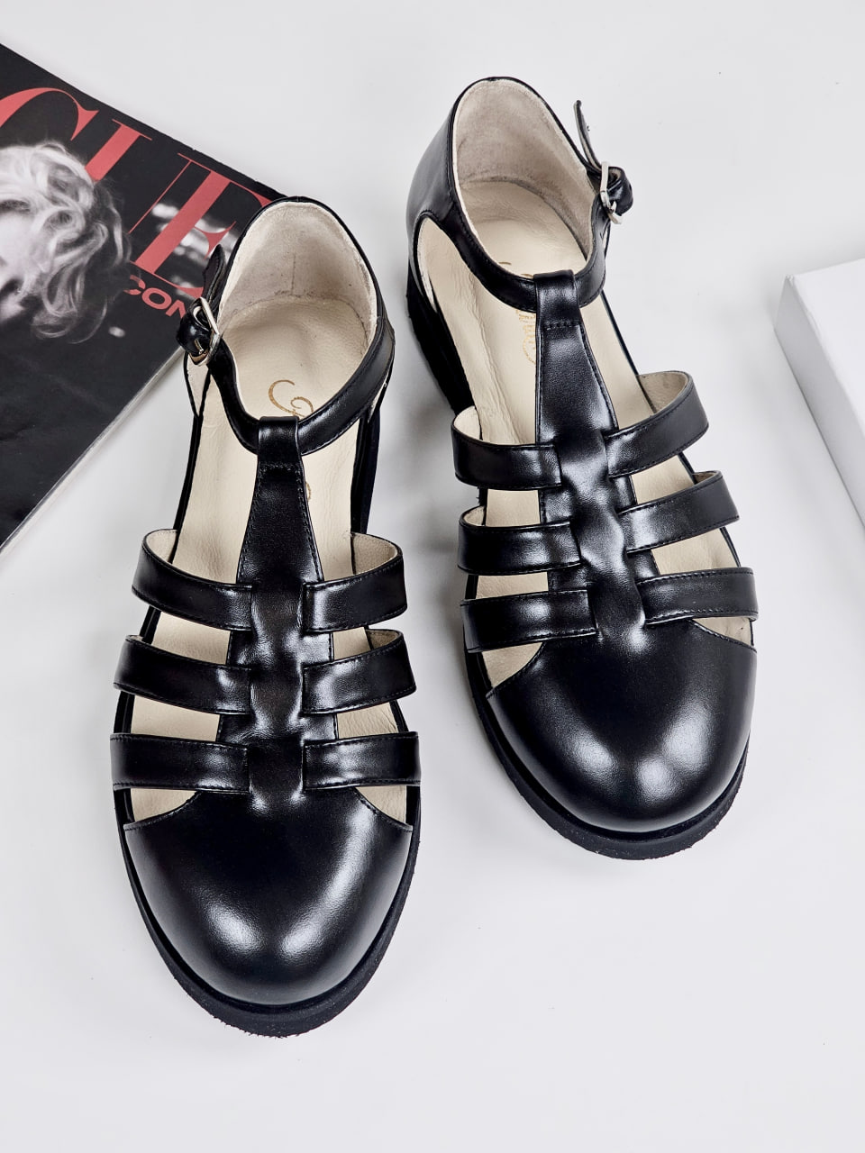 Sandals Black Leather with Eva Sole