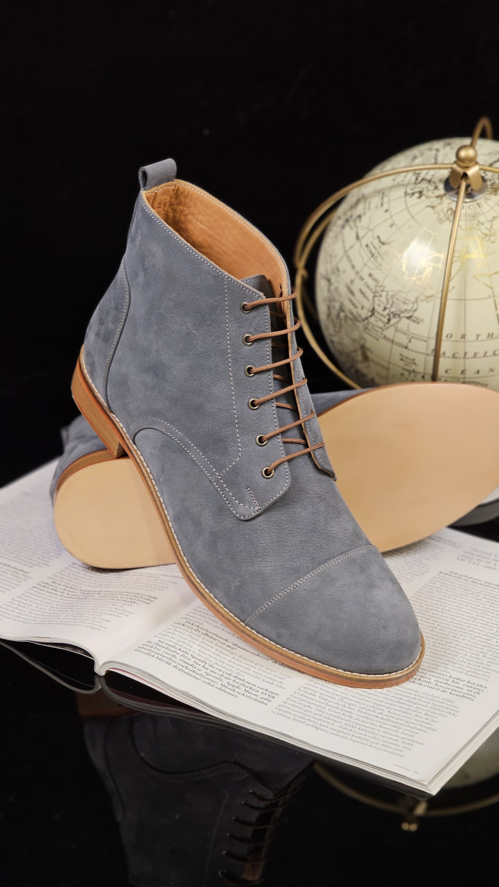 Derby Boots Blue Grey Suede 2 cm heel