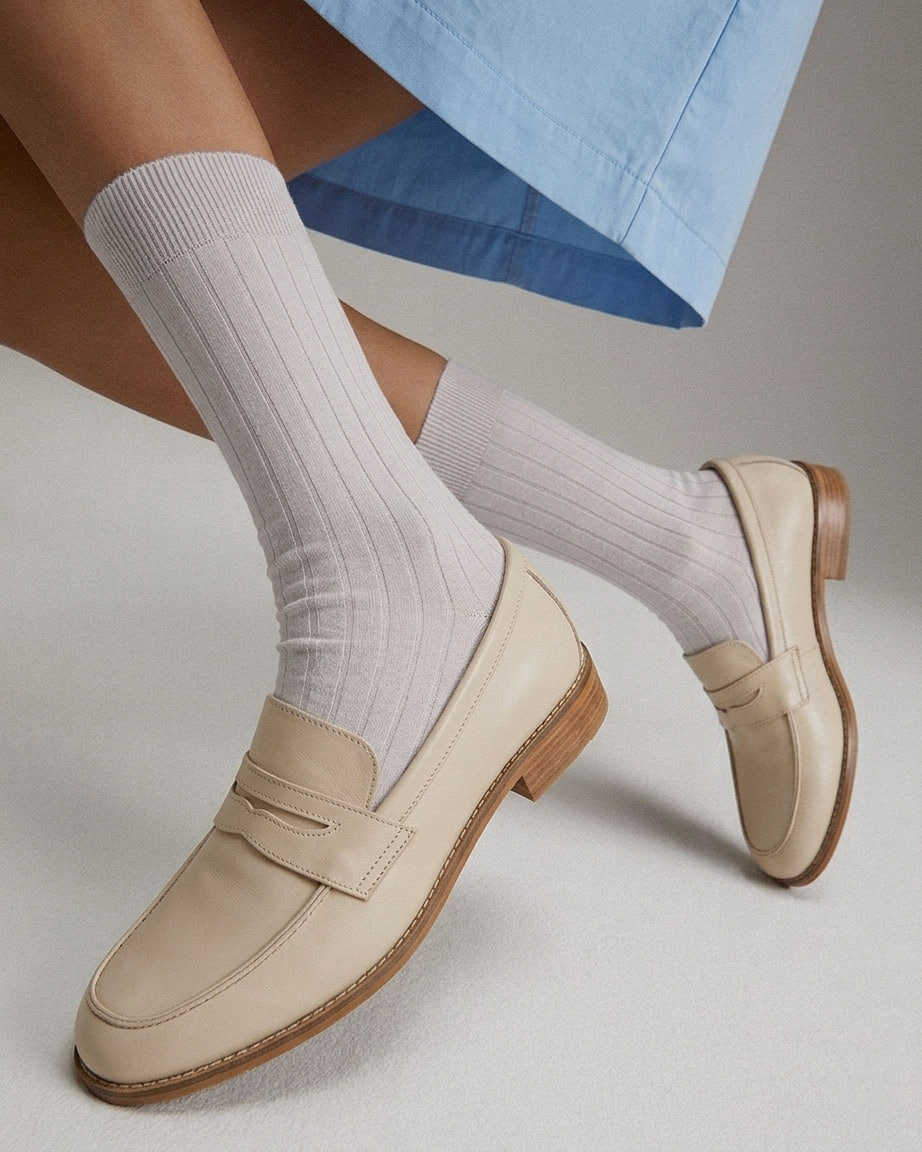 Loafers Beige Leather 2 cm heel