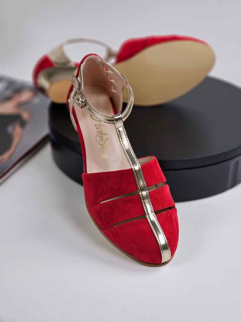 Harmony Vegan Red Textile & Platinum Gold Leather 4 cm heel