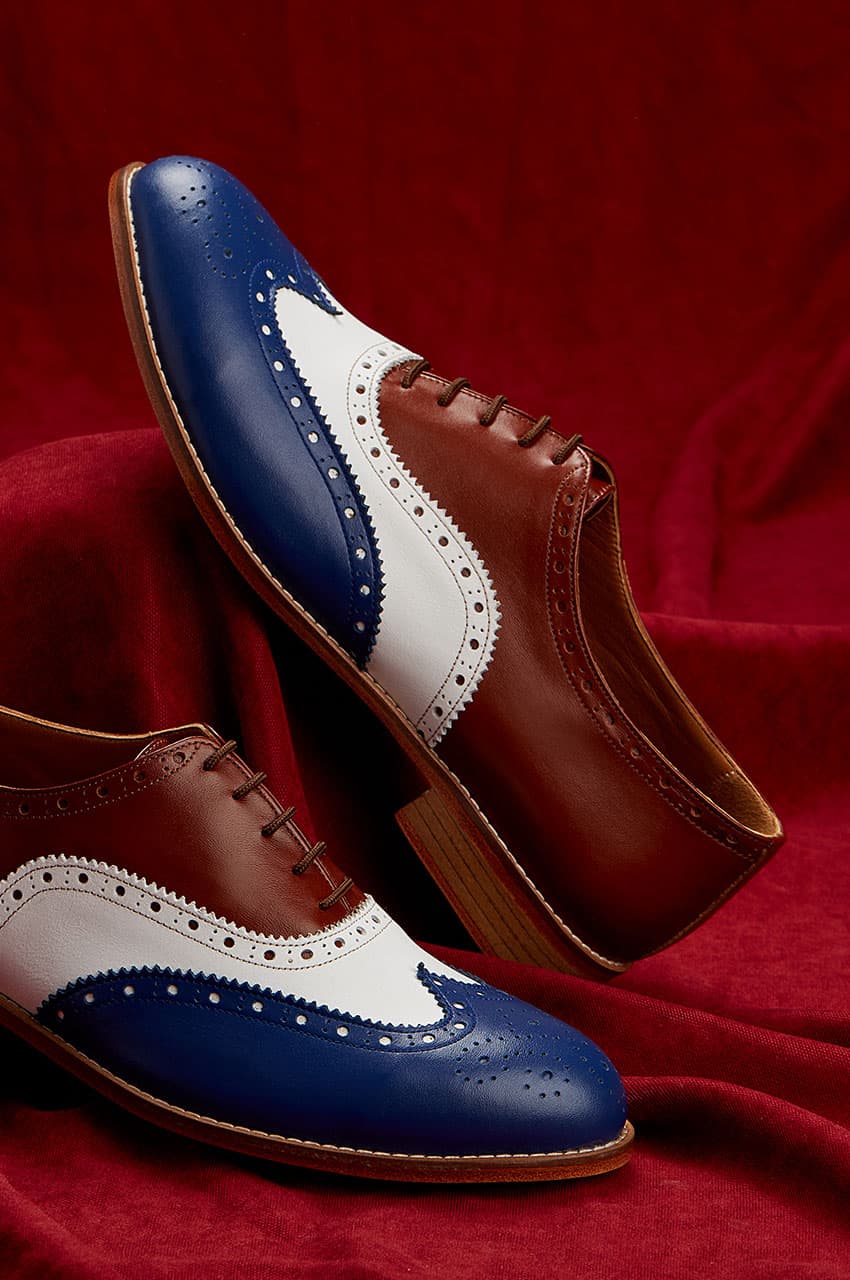 Brogue Blue & White & Brown Leather 2 cm heel