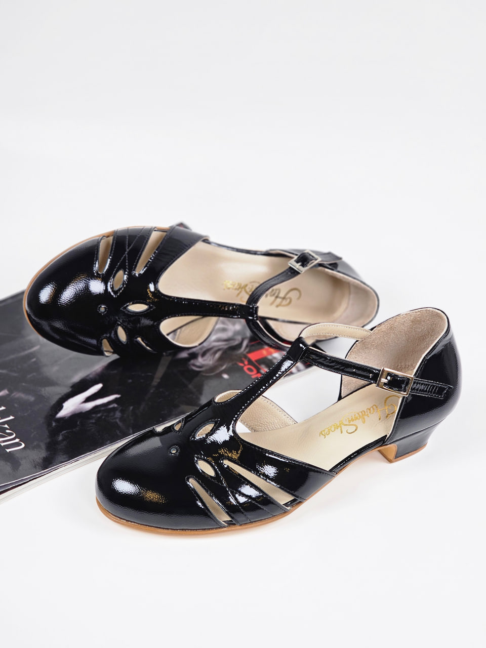 Rosy Black Polished Leather 3 cm heel