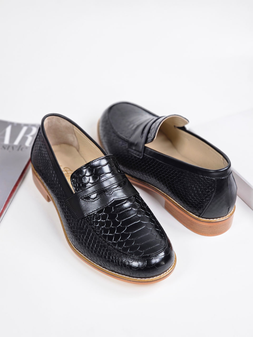 Loafers Black Snake Print Leather 2 cm heel