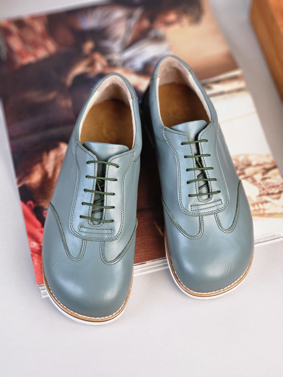 Barefoot New York Teal Green Leather with Eva Sole