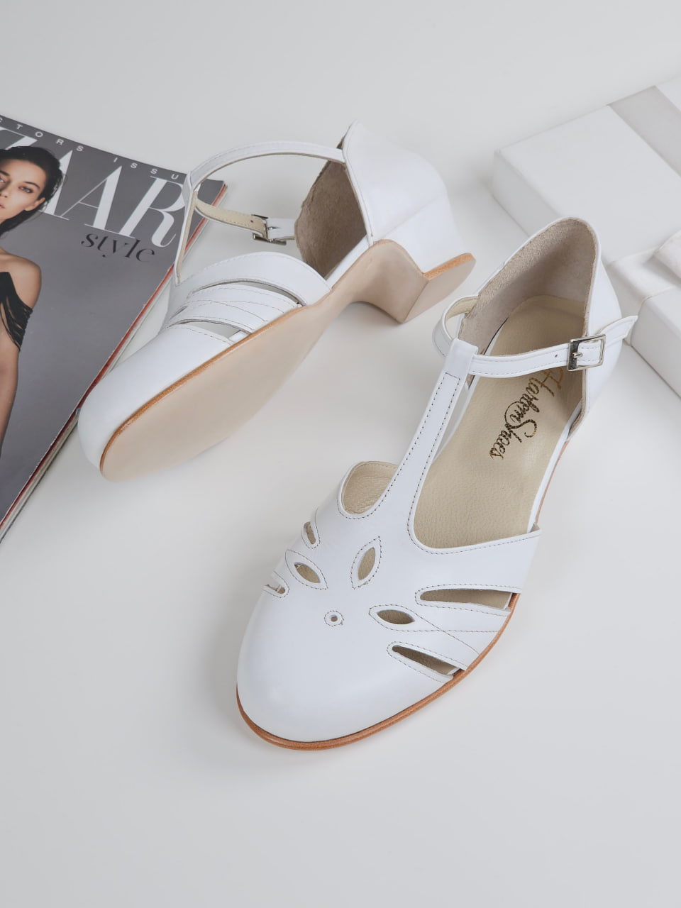 Rosy White Leather 3 cm heel