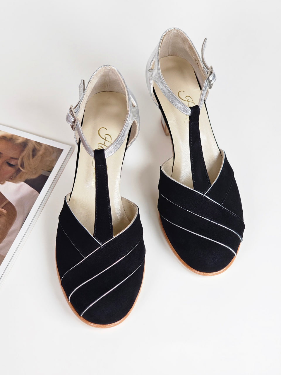 Sugar Black Suede & Silver Leather with Silver Lines 6 cm heel