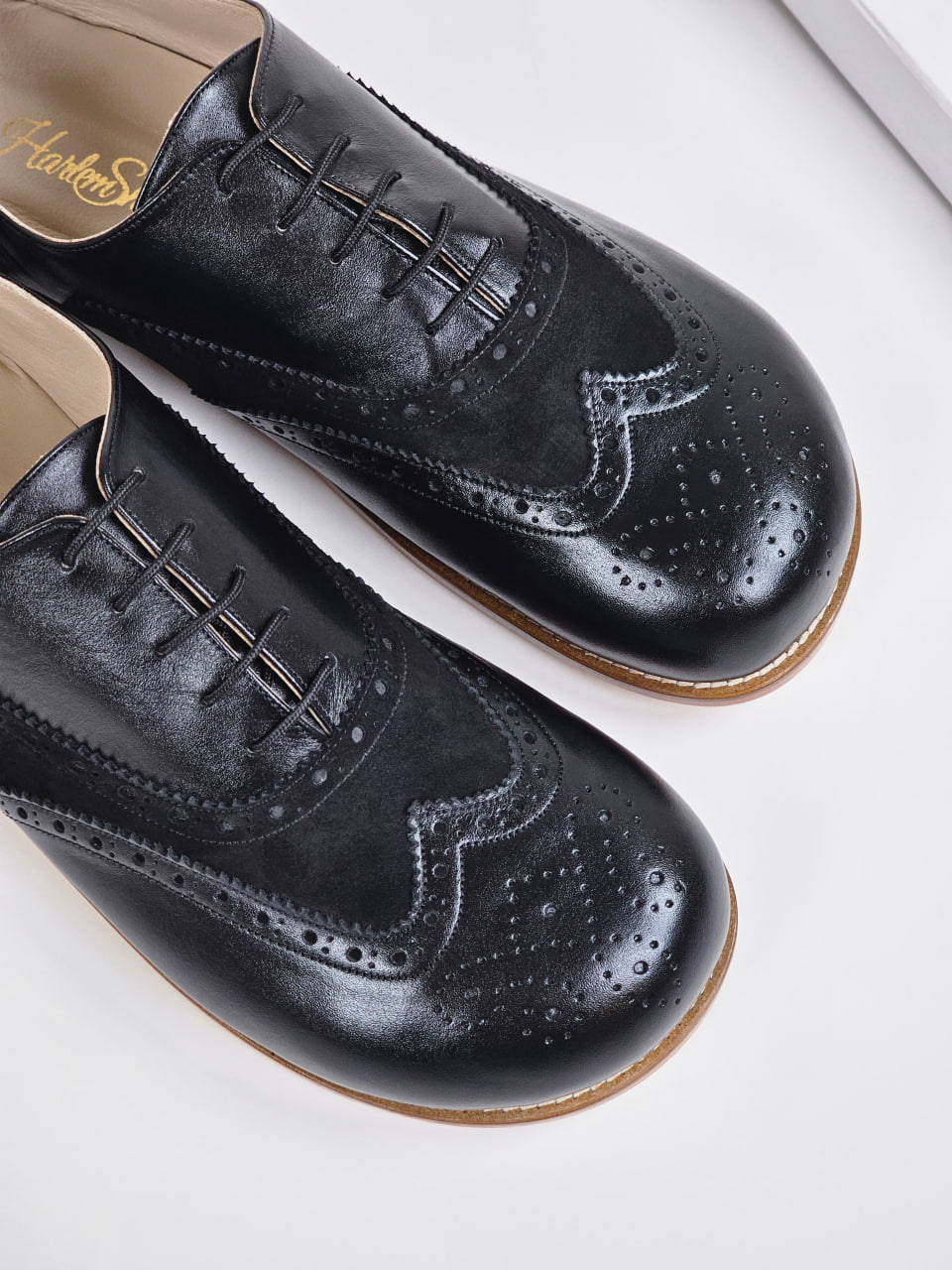 Barefoot Brogue Black Leather & Suede Zero Drop