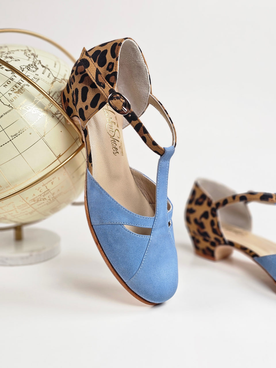 Isabel Baby Blue & Leopard Suede 3 cm heel