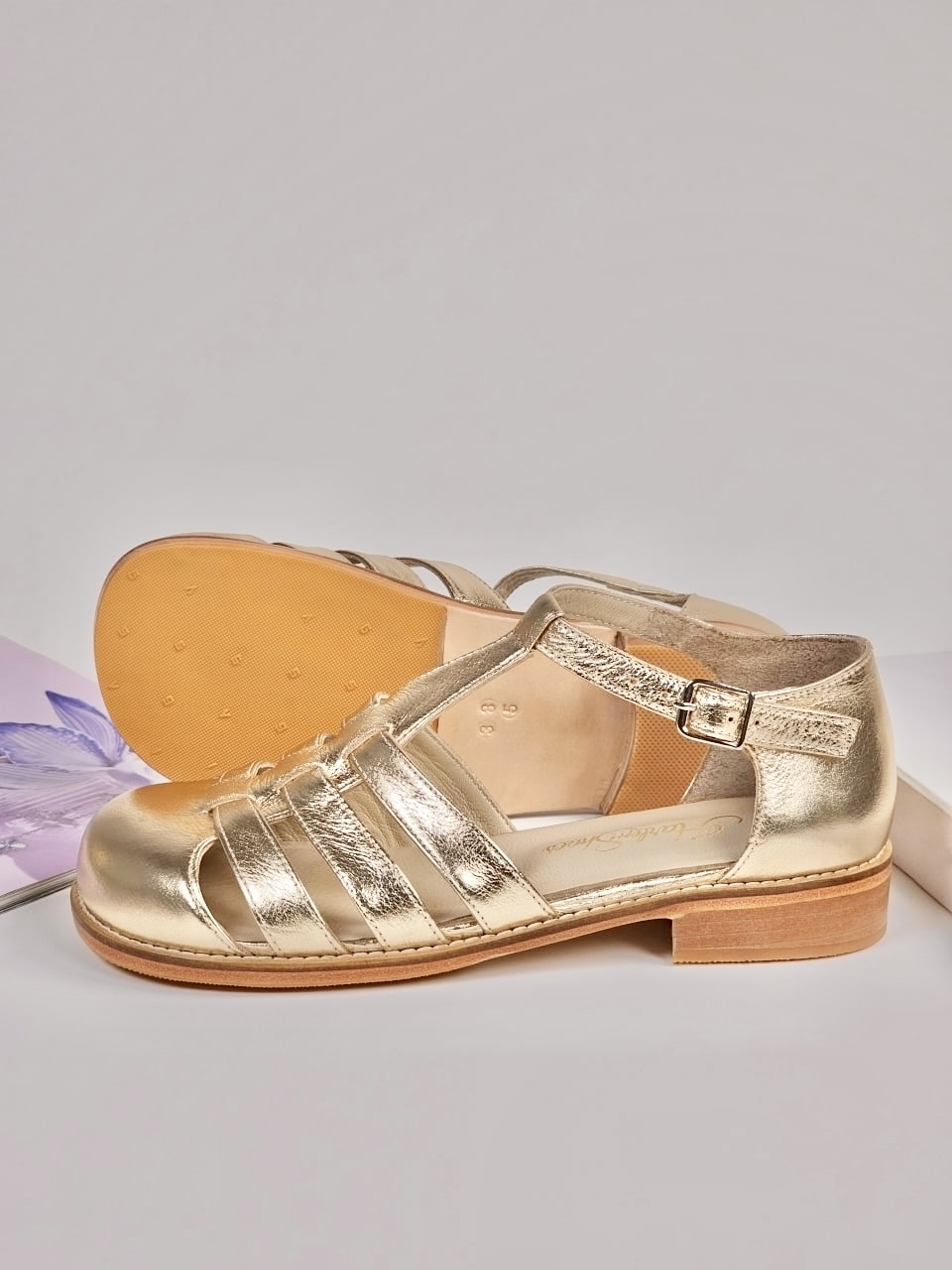 Barefoot Sandals Platinum Gold Leather 2 cm heel