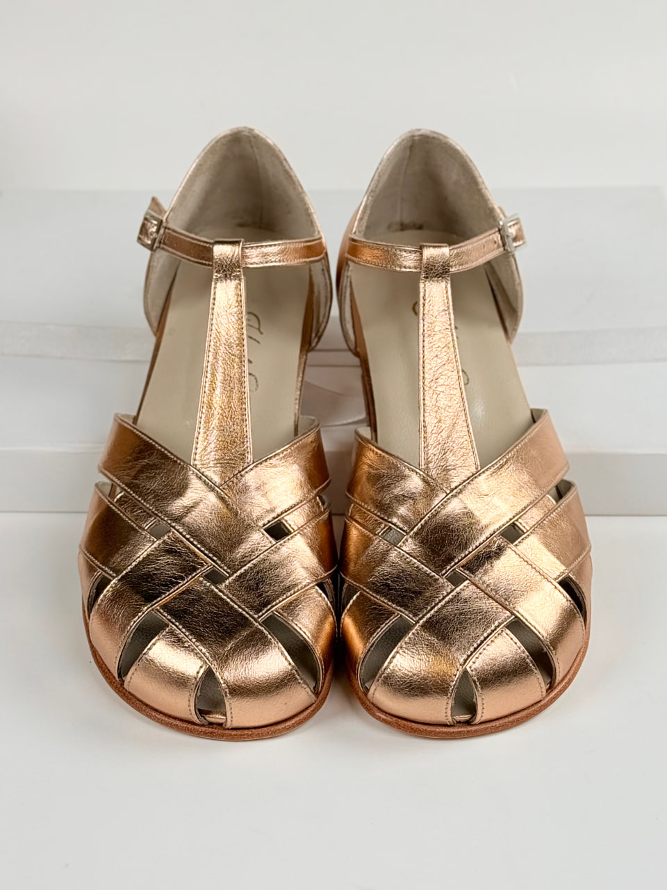Barefoot Summer Rose Gold Leather 4 cm heel