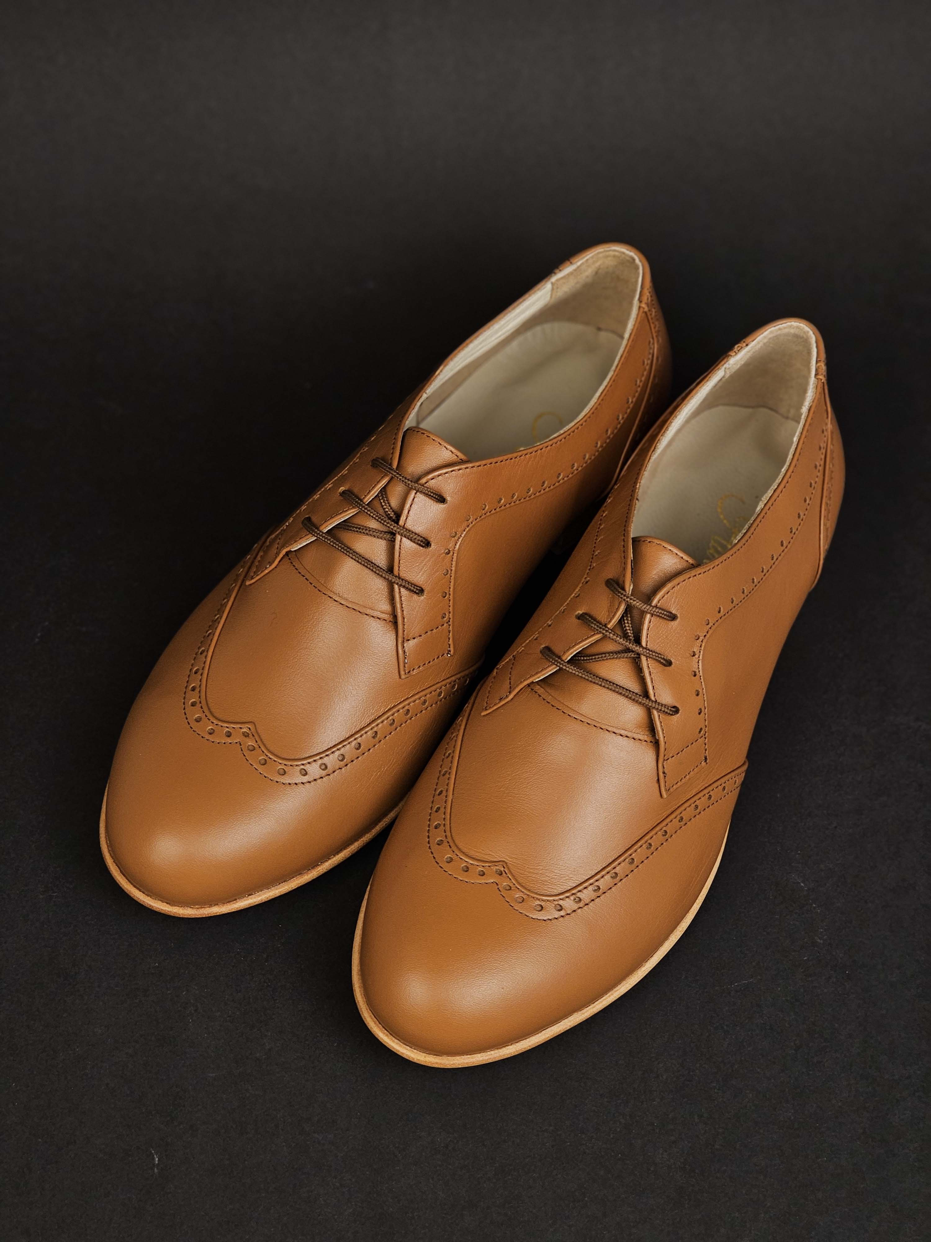 Women Oxfords Light Brown Leather 2 cm heel
