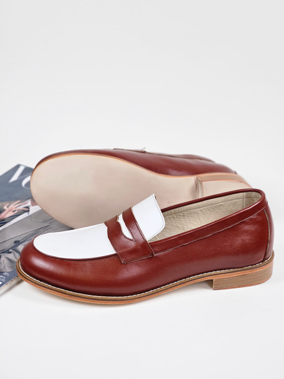 Loafers Brown & White Leather 2 cm heel