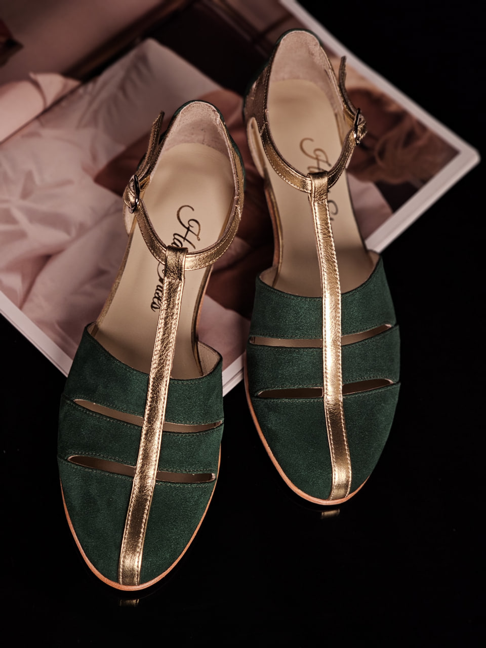Harmony Emerald Suede & Gold Leather 4 cm heel