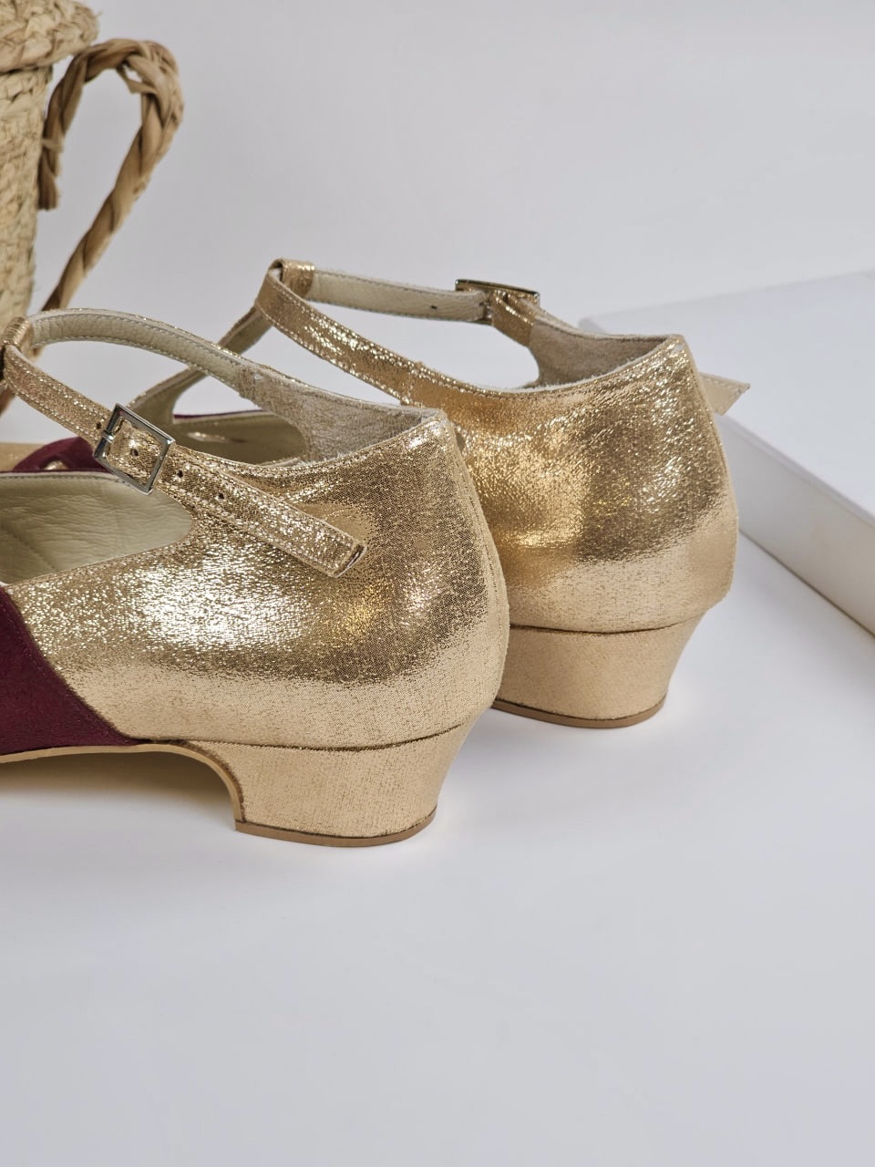 Spring Vegan Rose Gold Textile & Bordeaux Suede 4 cm