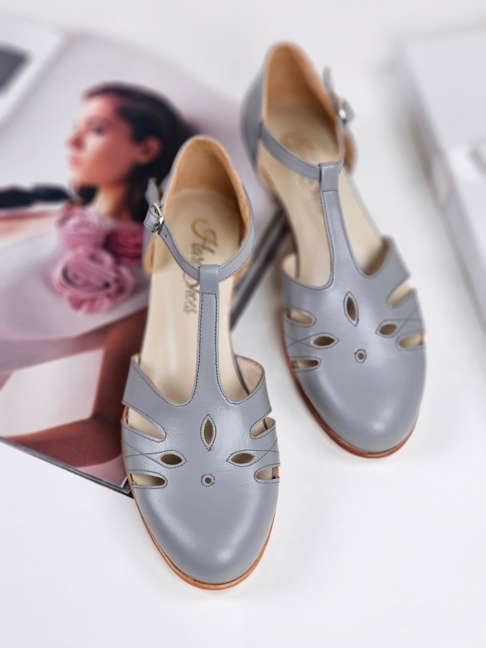 Rosy Rosy Grey Leather 3 cm heel