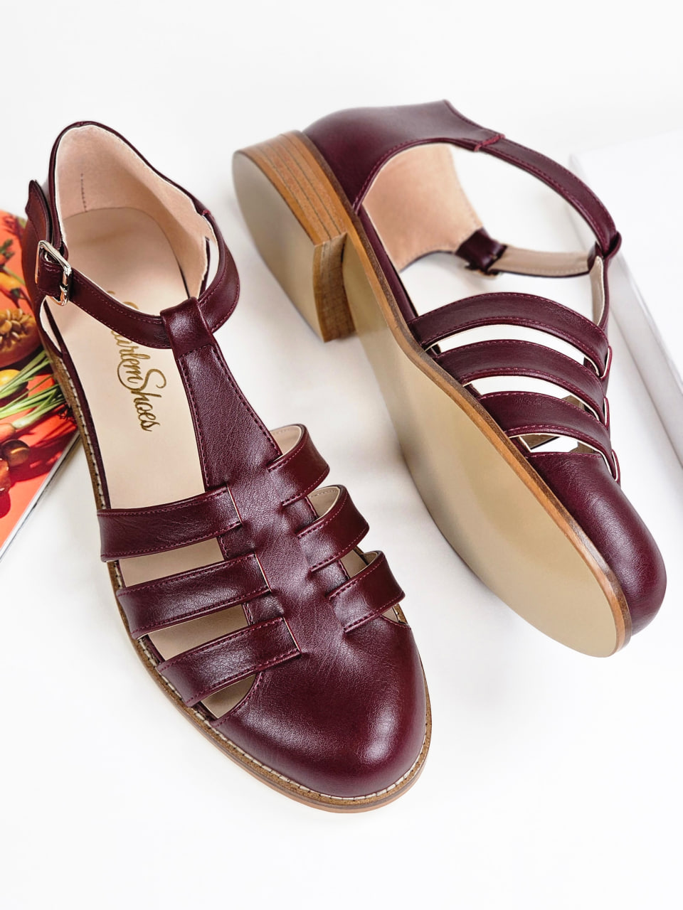 Sandals Vegan Bordeaux Leather 2 cm heel