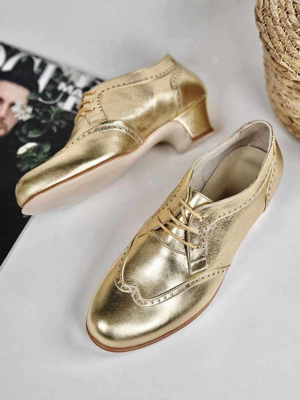 Women Oxfords Gold Leather 4 cm heel