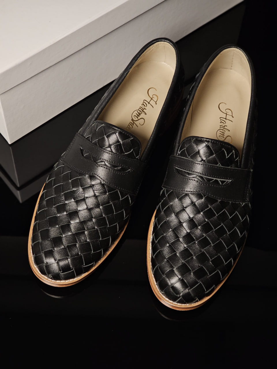 Loafers Black Weave Leather 2 cm heel
