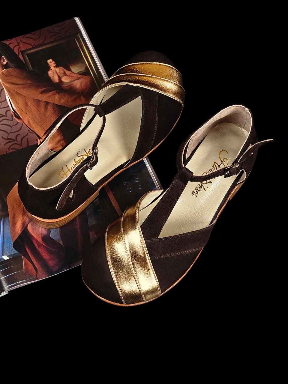 Barefoot Sugar Dark Chocolate Suede & Rose Gold Lines 2 cm heel