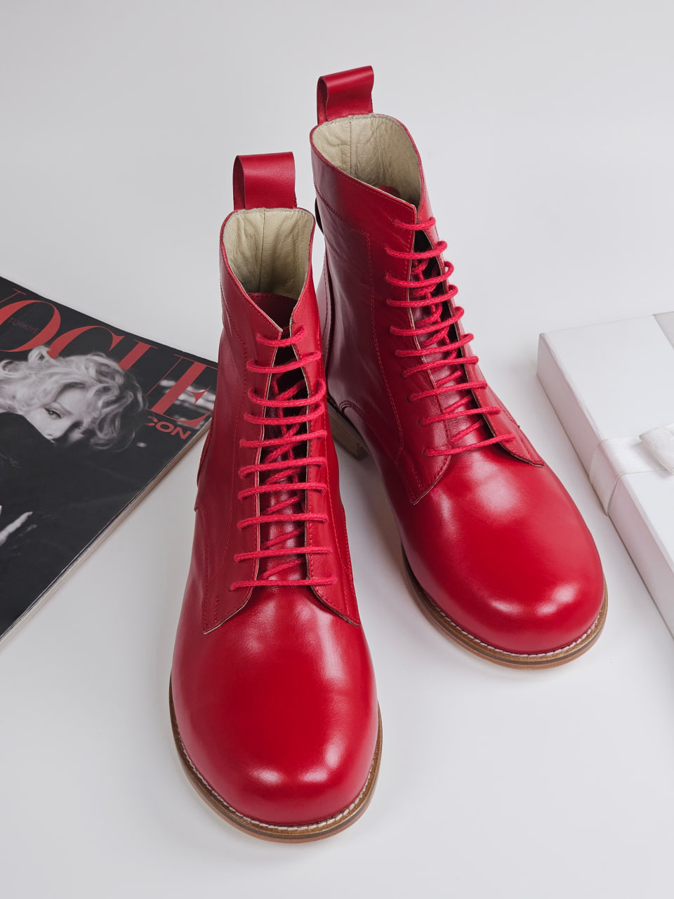 Harlem Boots Red Leather 2 cm heel