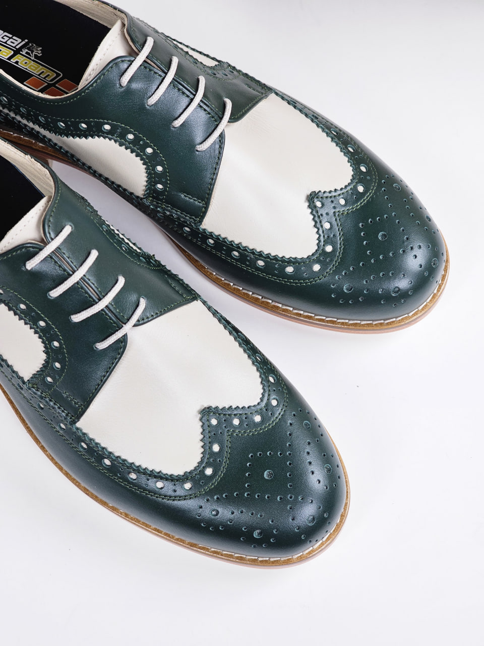 Broadway Slide Jungle Green & Beige Leather 2 cm heel