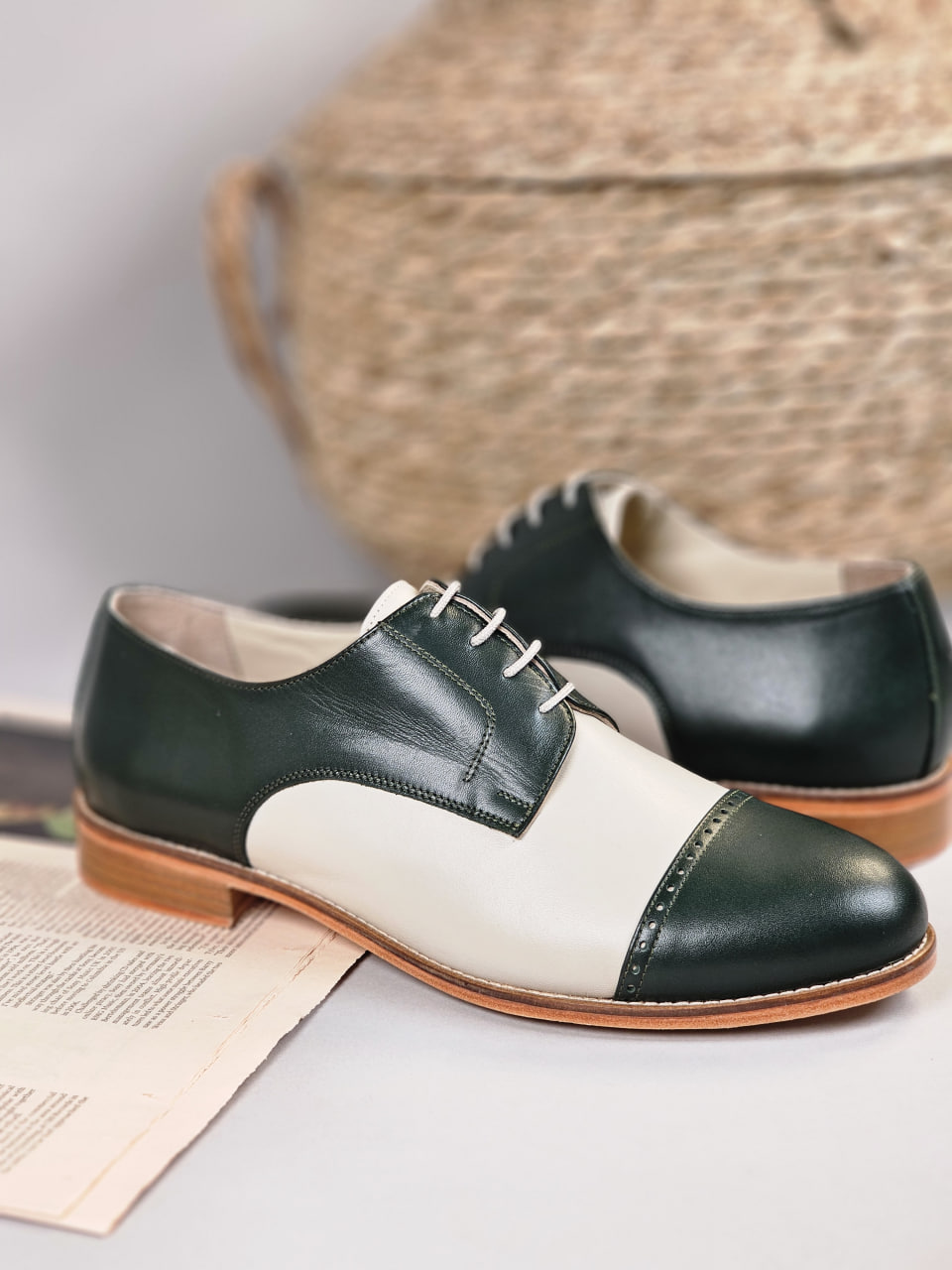 California Jungle Green & Broken White Leather 2 cm heel