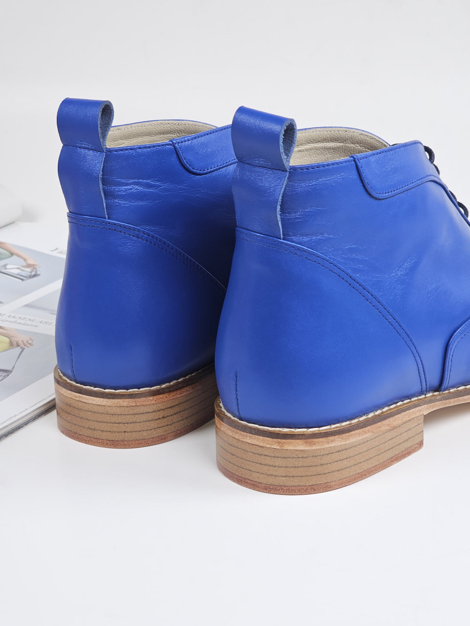 Smooth Boots Blue Leather 2 cm heel