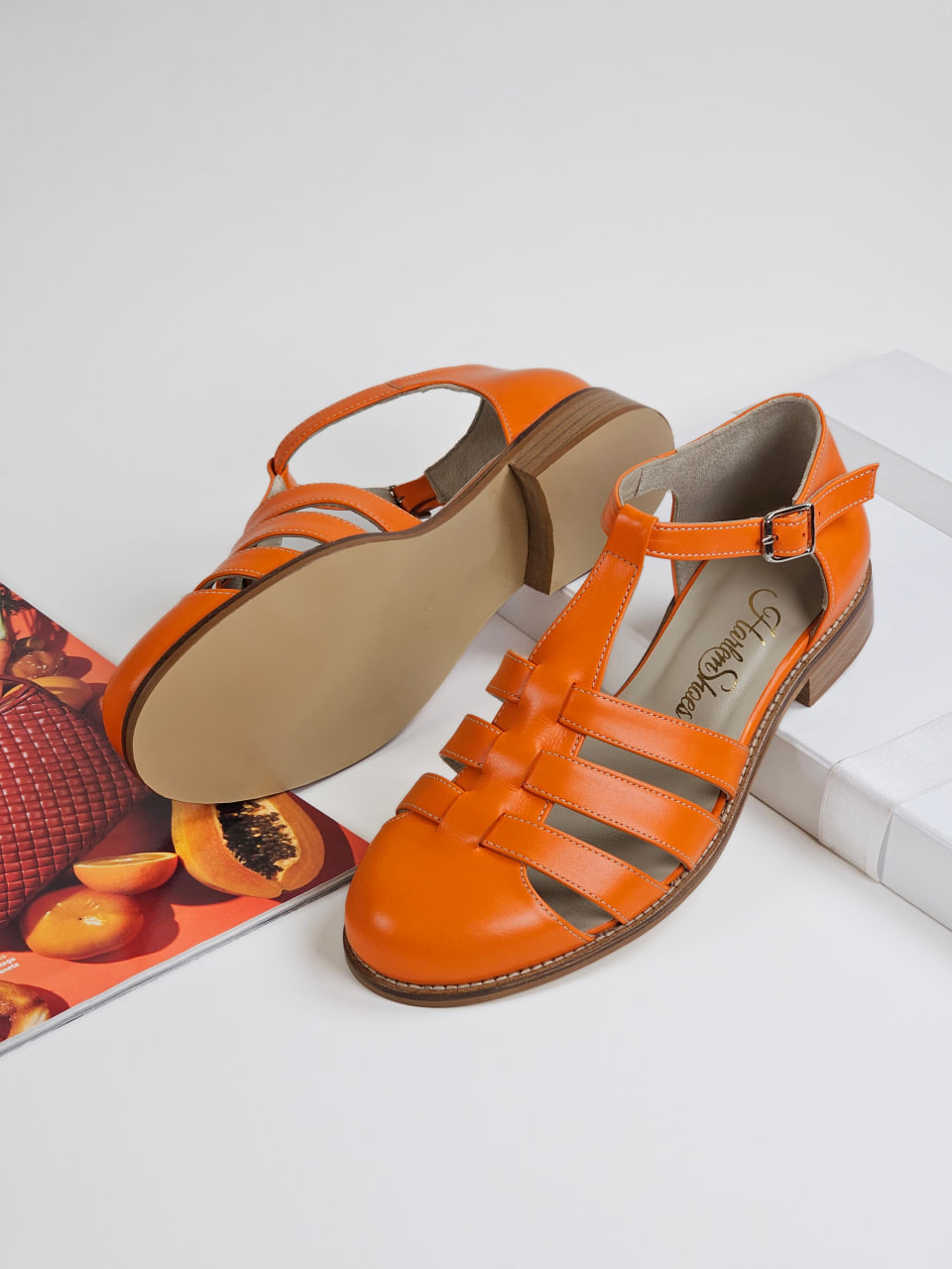 Sandals Orange Leather 2 cm heel