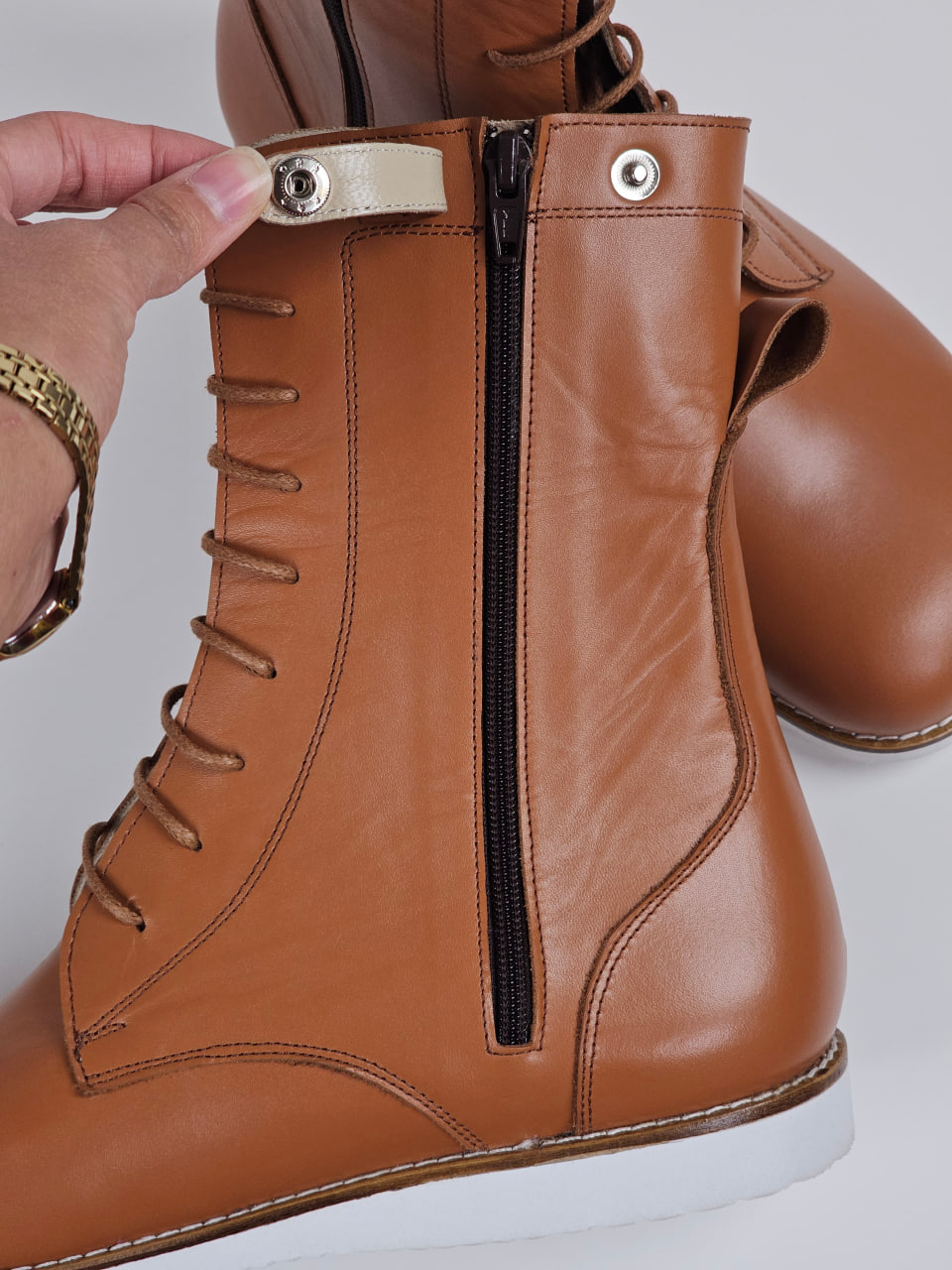 Barefoot Biker Boots Light Brown Leather with Eva Sole