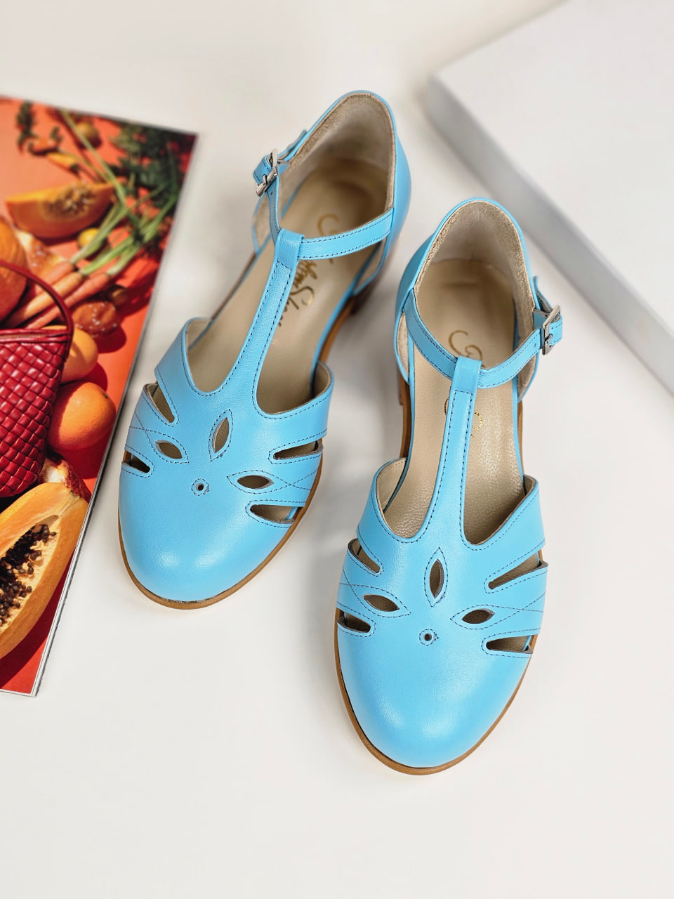 Rosy Baby Blue Leather 2 cm heel