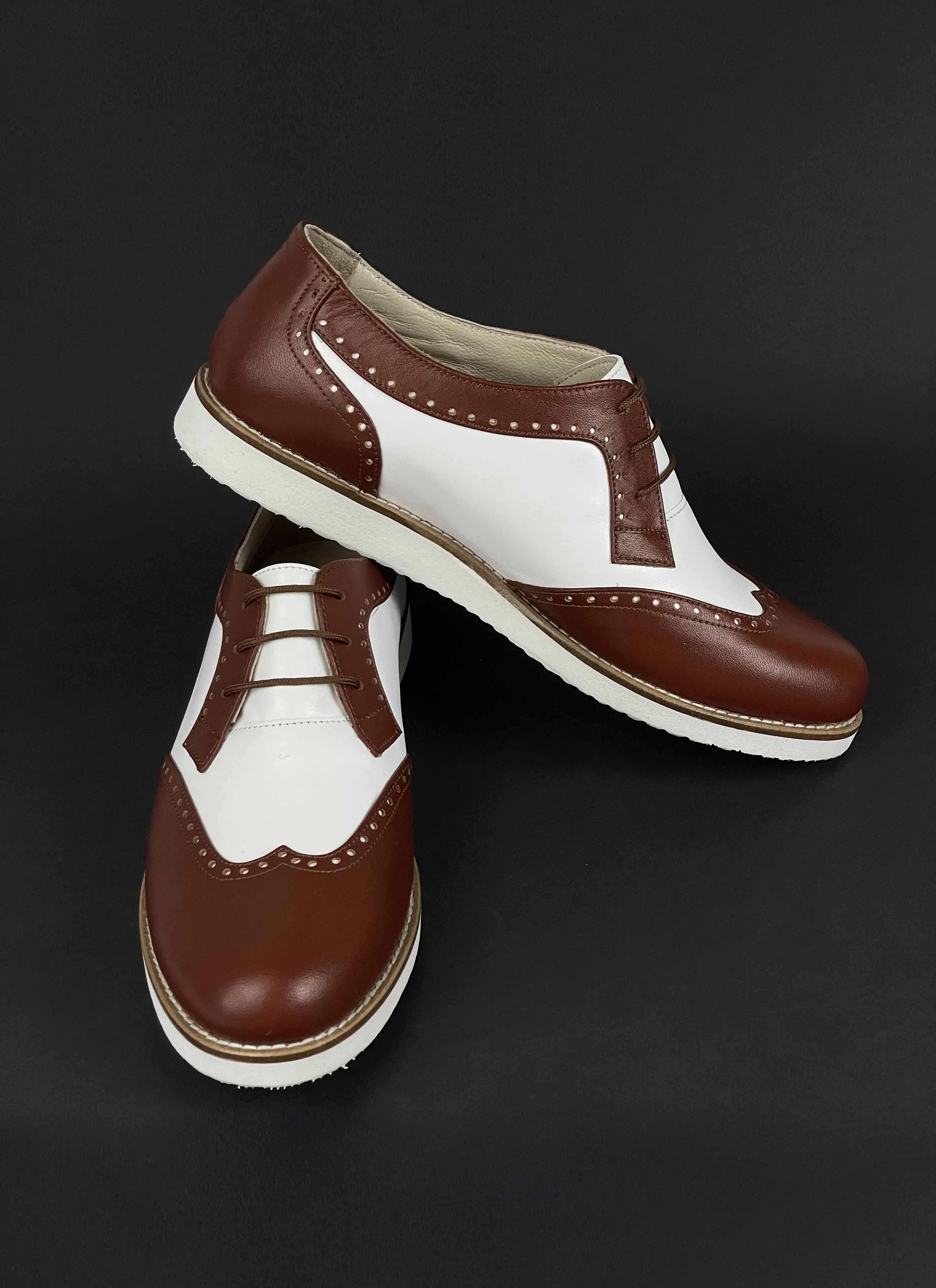 Men Oxfords Brown & White Leather with Eva sole