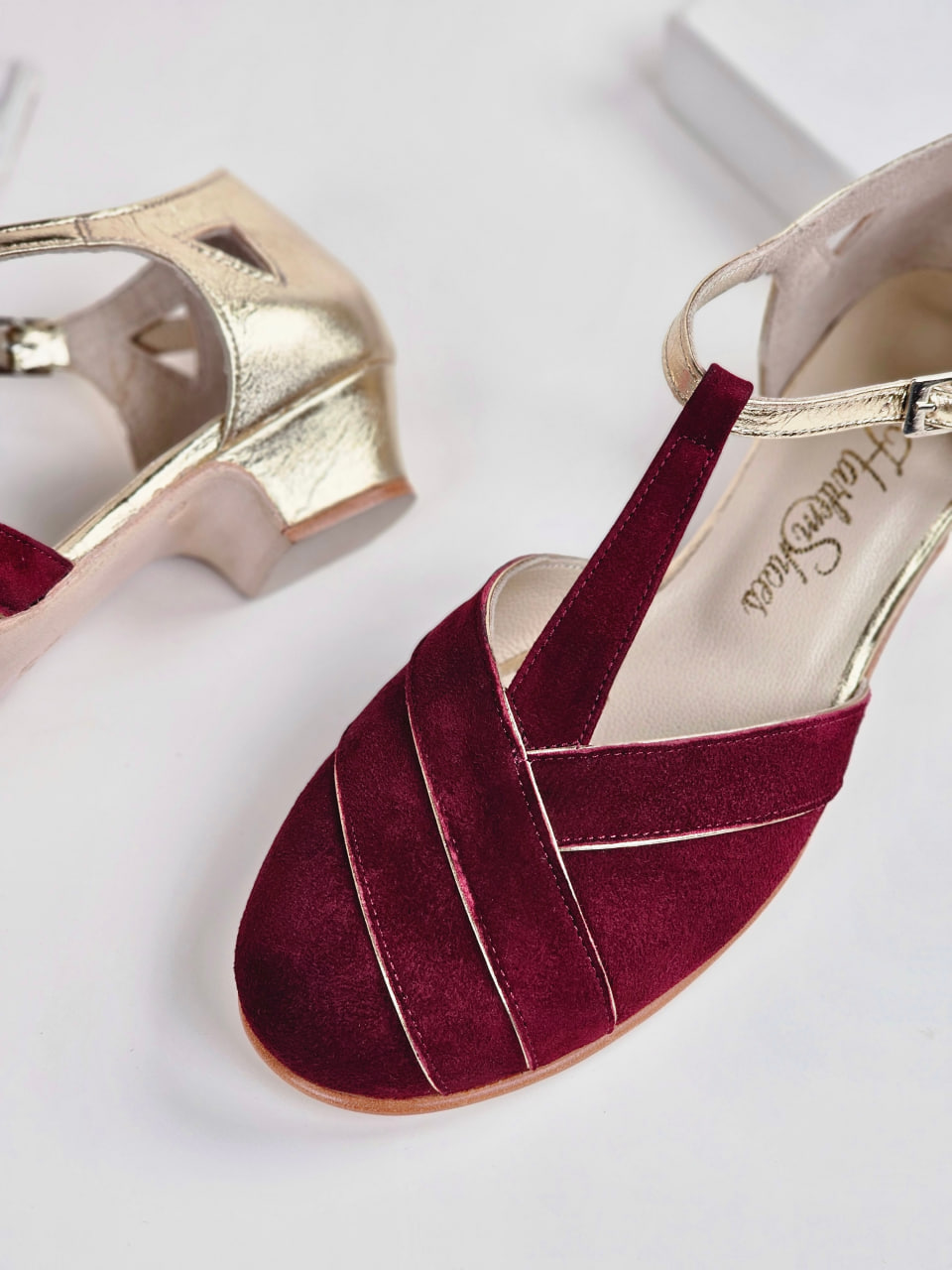 Sugar Bordeaux Suede & Platinum Leather 4 cm heel
