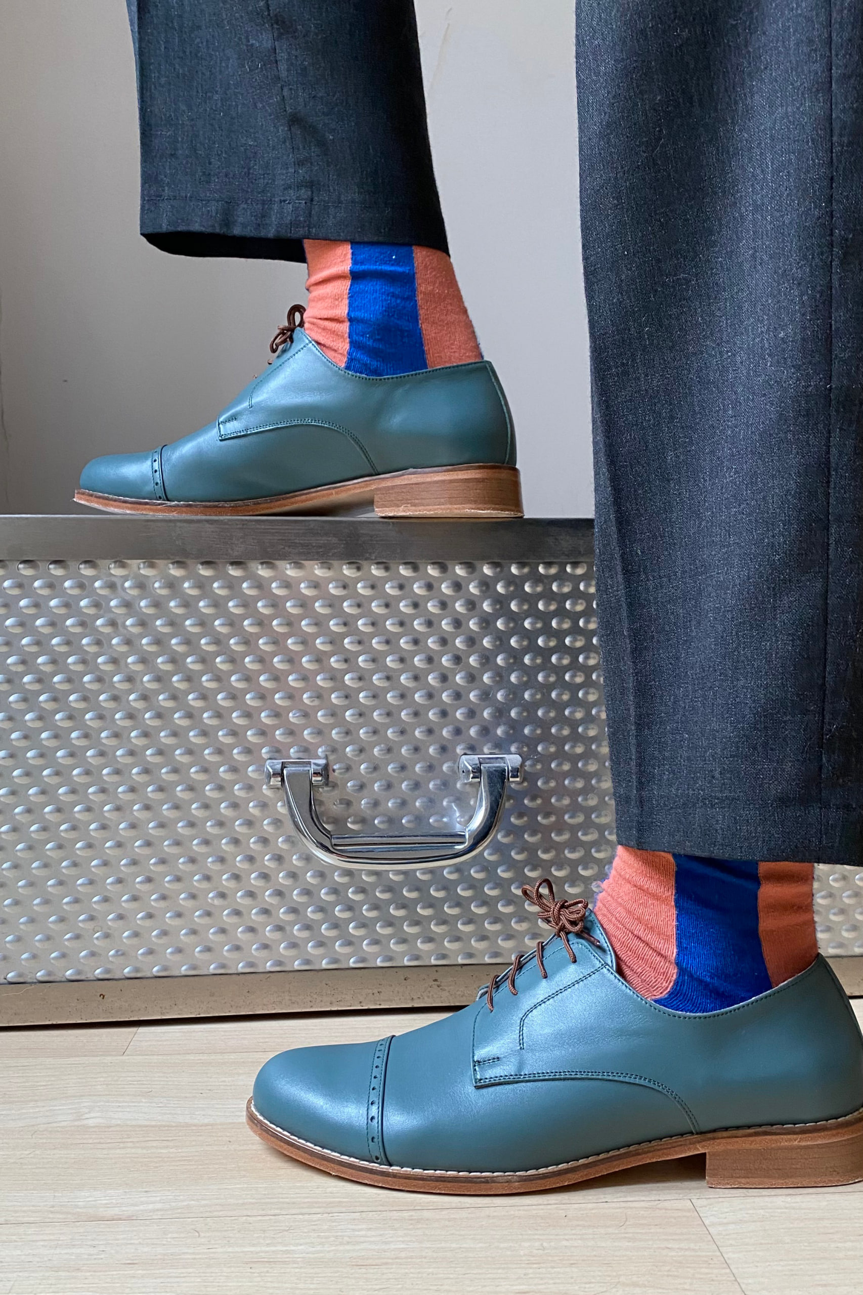 California Teal Green Leather 2cm heel