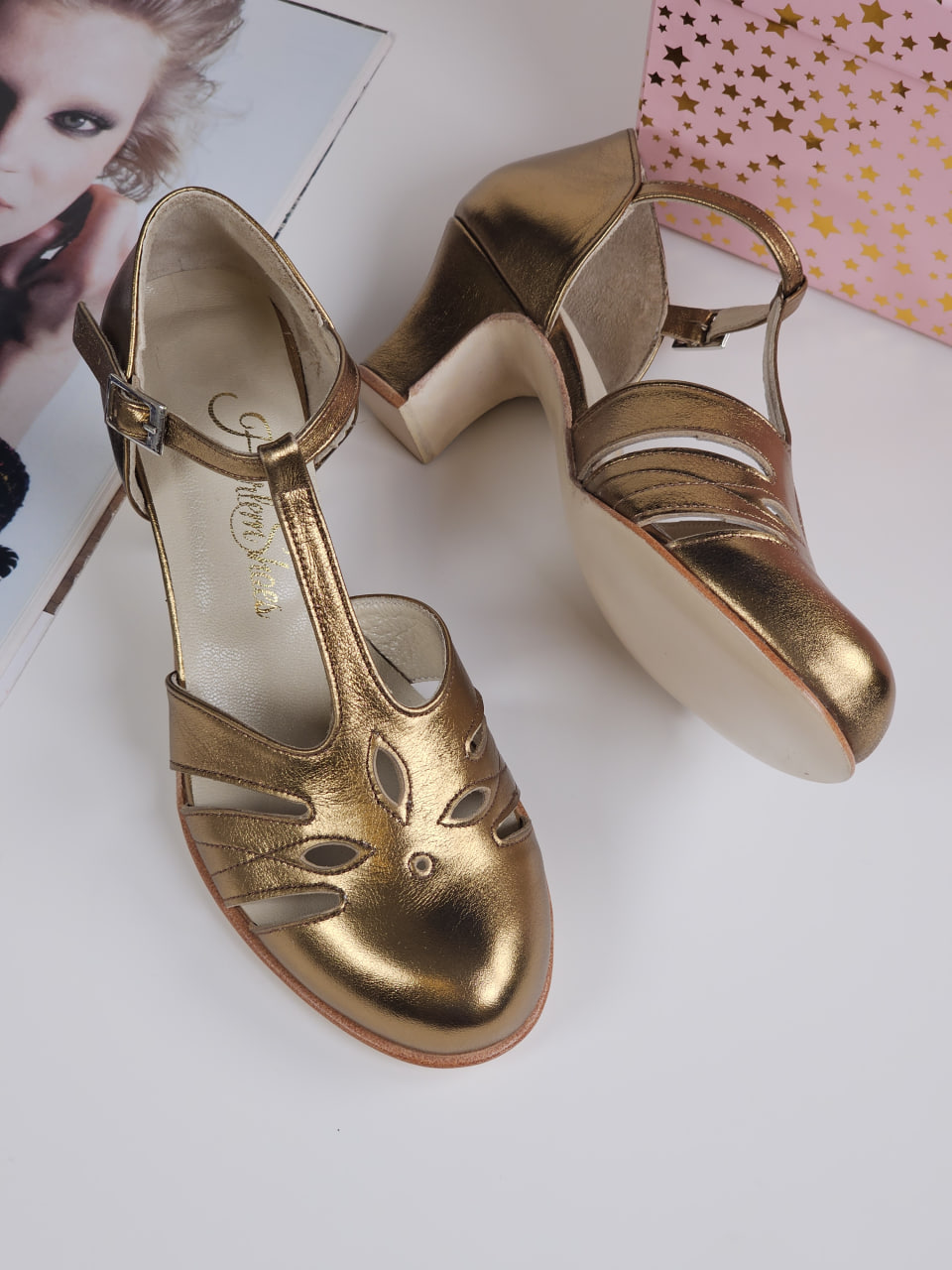 Rosy Dark Gold Leather 6 cm heel