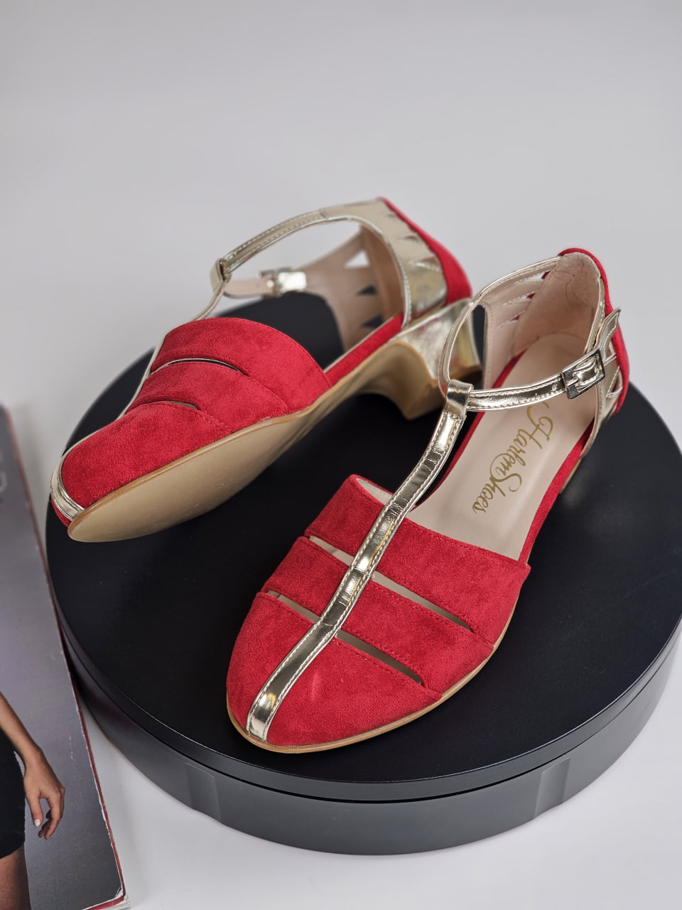 Harmony Vegan Red Textile & Platinum Gold Leather 4 cm heel